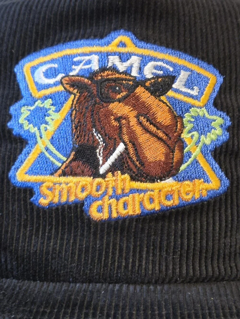 Vintage 90s Joe Camel Cigarettes Smooth Character Corduroy Snapback Hat - Black